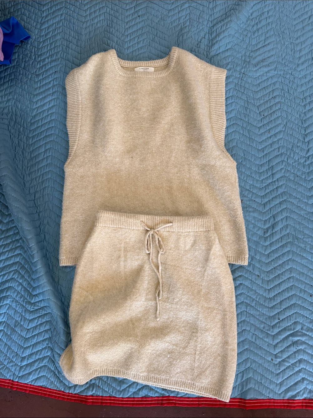 Commense Cream Knit Mini Skirt